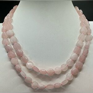 ROSE PALE PINK GEMSTONE BEADED STRAND MULTI LAYER NECKLACE